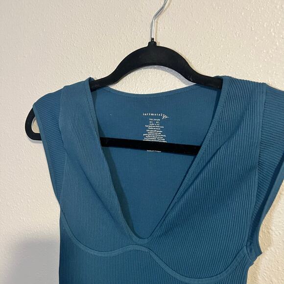 Intimately Free People Blue Ribbed Cap Sleeve Bodysuit Size M/L - Picture 2 of 4